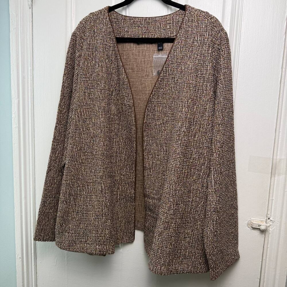 Isaac Mizrahi Live! Womens Jacquard Open Front Cardigan Brown Size 4X NWOT